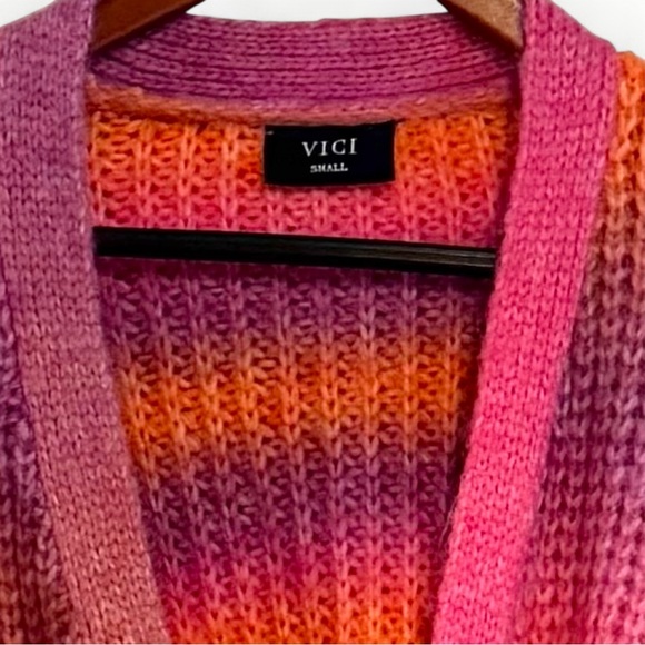 VICI Ombre Knit Belted Cardigan Small Pink Orange Purple Cozy Fall Sweater - Picture 4 of 8